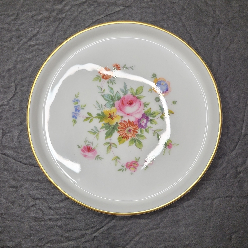 Gold Rim Marlow Minton Porcelain Floral Trinket Dish Bottle Tray